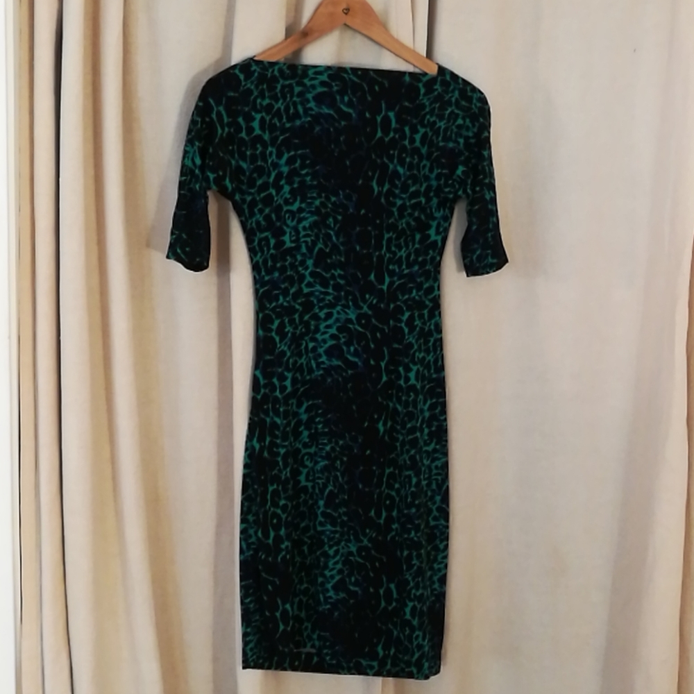 BCBG MaxAzria XXS Blue Green Cheetah Leopard Dress - Picture 16 of 16